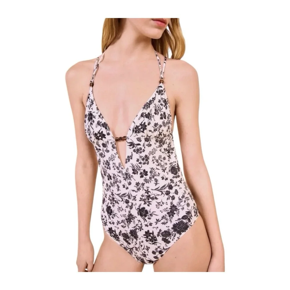 New ULLA Johnson One Piece Swimsuit Women's XL Floral Cross Back Beach Vacation